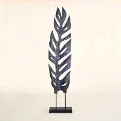 Wood Leaf On Black Stand, Dark Stained Wood