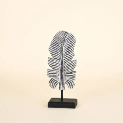 Carved Leaf On Black Stand, Dark Stain With White, Small