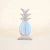 Wood Pineapple On Stand, Natural Wood And Aqua, Large