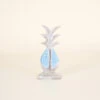 Wood Pineapple On Stand, Natural Wood And Aqua, Small