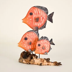 Three Fish On Root Base, Orange And Black