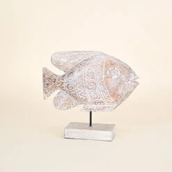 Wood Fish On Natural Stand With Intricate Carved Pattern