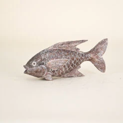 Wooden Fish In Dark Washed Finish With White Highlights