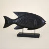Wood Fish On Black Stand, Black