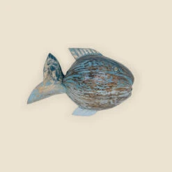 Rustic Wood Fish Table Accessory, Blue And White