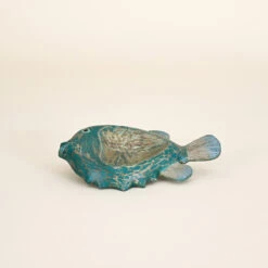 Wood Fish Dish, Blue And Green