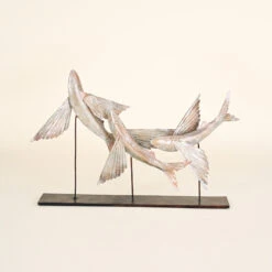 Three Flying Fish On Black Stand
