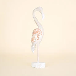 Wood Flamingo With Coral And White Mosaic