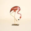 Iron Flamingo On Flat Black Stand With Head Looking Down