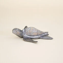 Swimming Turtle, Painted Wood With Silver Mosaic