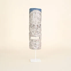 Tiki Head On Stand, White Wash And Blue