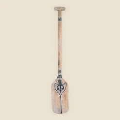 Large Carved Wooden Paddle, Natural, White And Dark Grey