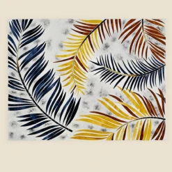 Blue And Gold Coconut Leaf Mosaic Wall Hanging On Canvas