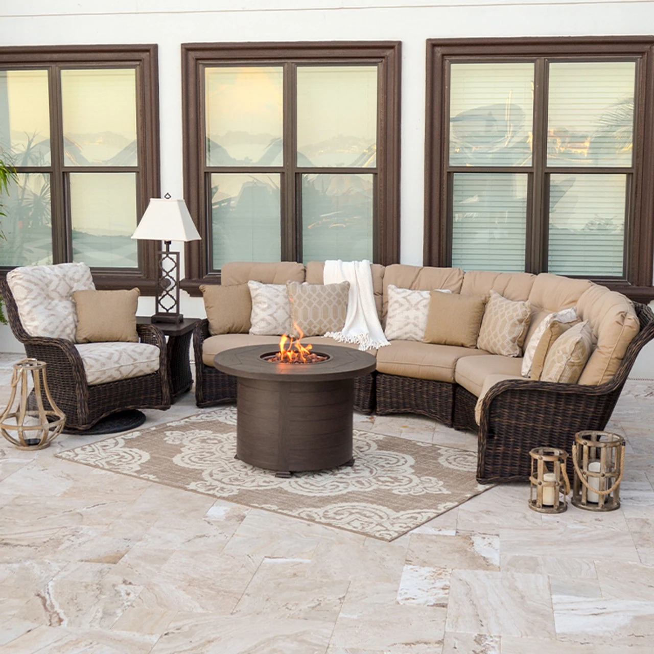 Maldives Outdoor Aluminum Rectangular Fire Pit In Black Walnut