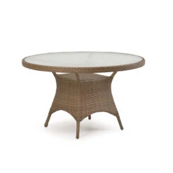 Kokomo Outdoor Wicker 48" Round Dining Table In Tortoise Shell