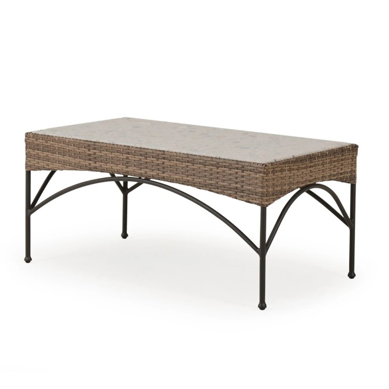 Garden Terrace Outdoor Rectangle Wicker Cocktail Table With Stone Top - Image 4