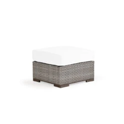 Retreat Outdoor Wicker Square Ottoman In Pebblestone