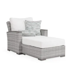 Retreat Outdoor Wicker Chaise And A Half In Pebblestone