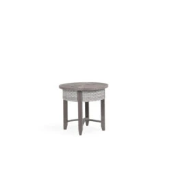 Retreat Outdoor Wicker Round End Table In Pebblestone