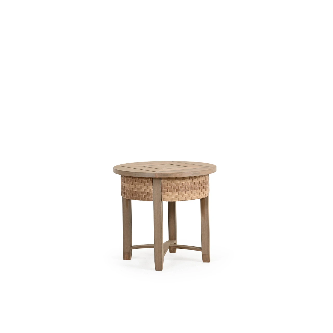 Retreat Outdoor Wicker Round End Table In Sandstone - Image 2