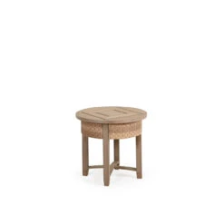 Retreat Outdoor Wicker Round End Table In Sandstone