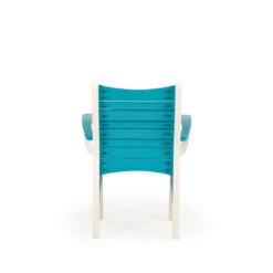 Bayshore Outdoor Dining Arm Chair White With Turquoise Accents