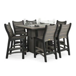 Bayshore Outdoor Poly Lumber 7 Piece Rectangular Bar Height Fire Table Set