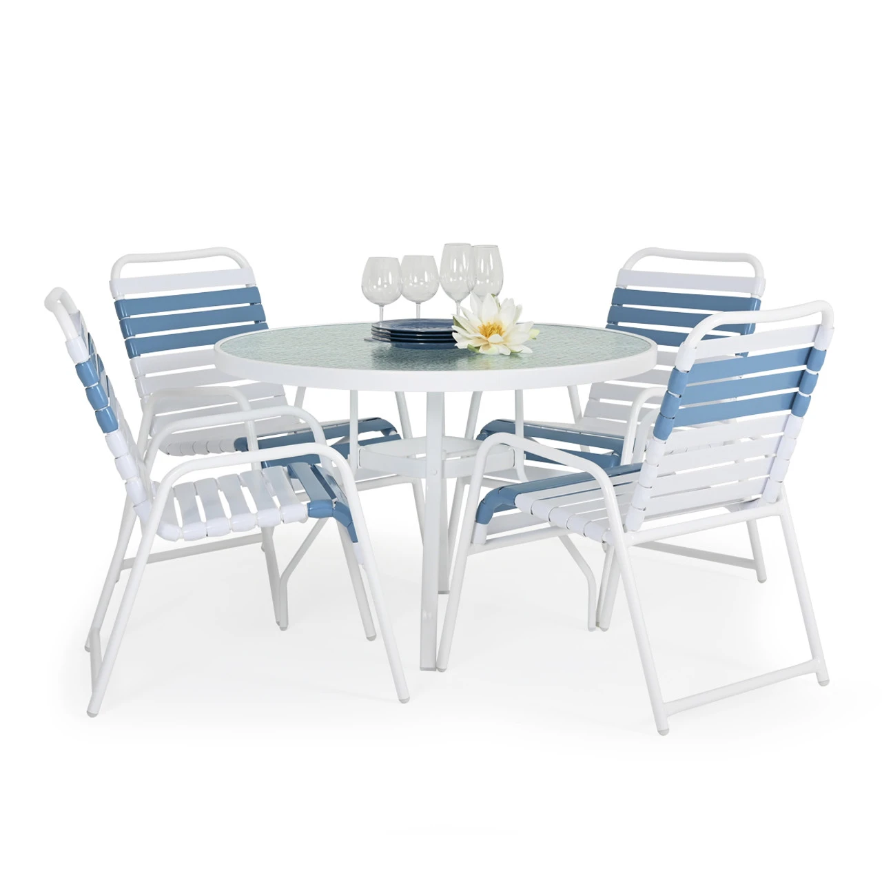 42" Round Glass Top Dining Table In River White