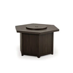 Maldives Outdoor Aluminum 42" Hexagon Fire Pit In Black Walnut