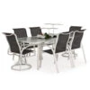 Madeira Outdoor Sling Swivel Dining Chair In Textured White With Dupione Smoke Sling