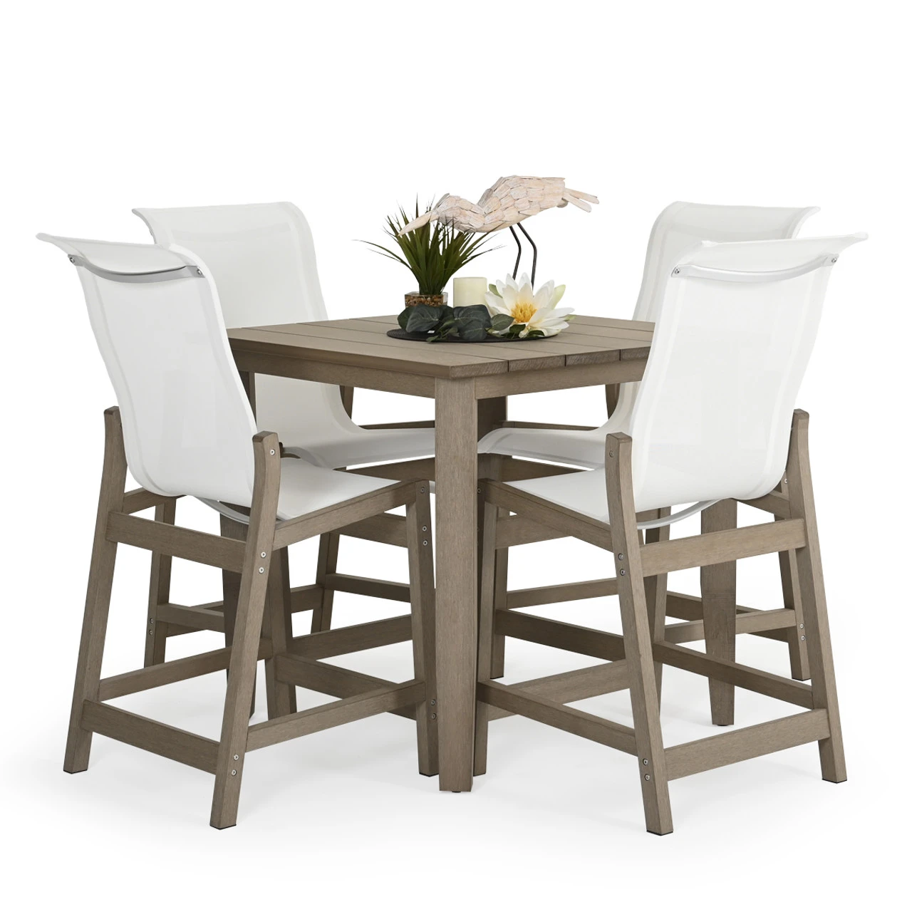 Maui Outdoor PoliSoulâ„¢ Sling Counter Chair In Weathered Teak - Image 5