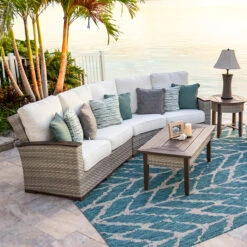 Retreat Outdoor Wicker Rectangle Cocktail Table In Pebblestone