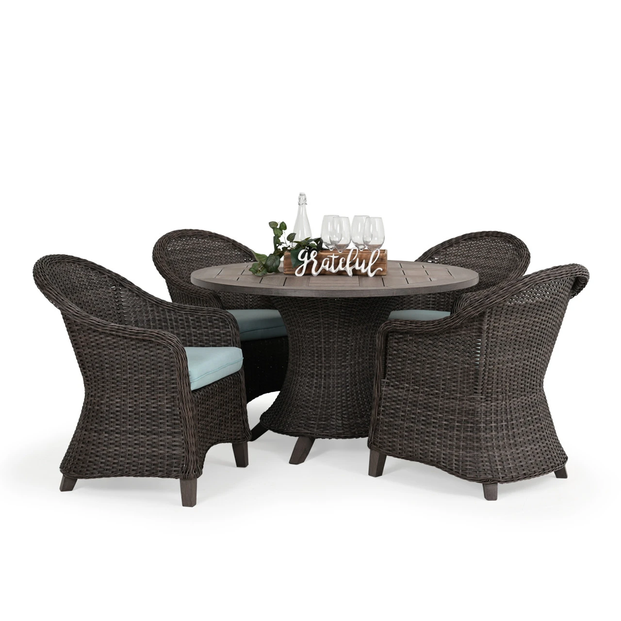 Sanibel Outdoor Wicker 48" Round Dining Table In Peppercorn - Image 3